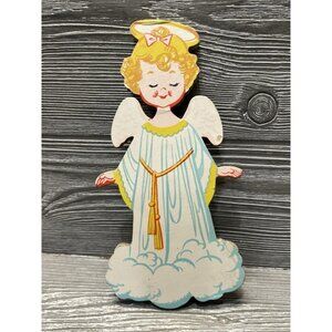 Vintage Angel Pressed Board Cut-Out Baby Nursery Christmas Kitsch Plaque 8.5”